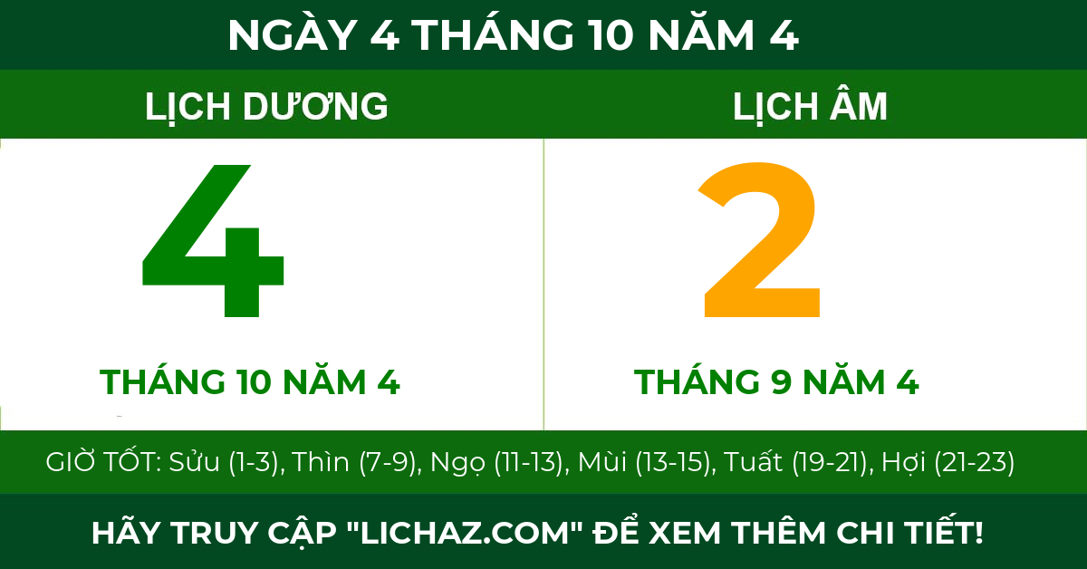 lịch âm ngày 4 tháng 10 năm 4