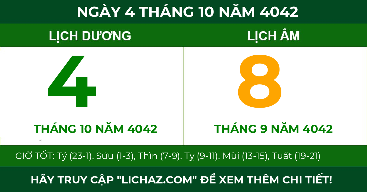 lịch âm ngày 4 tháng 10 năm 4042