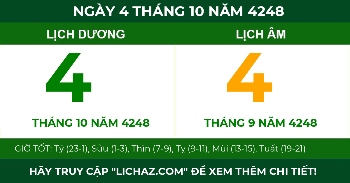 lịch âm ngày 4 tháng 10 năm 4248