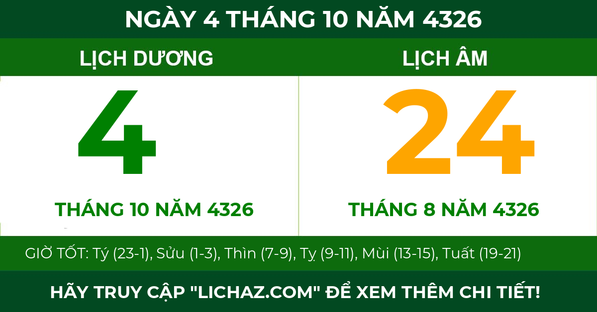 lịch âm ngày 4 tháng 10 năm 4326