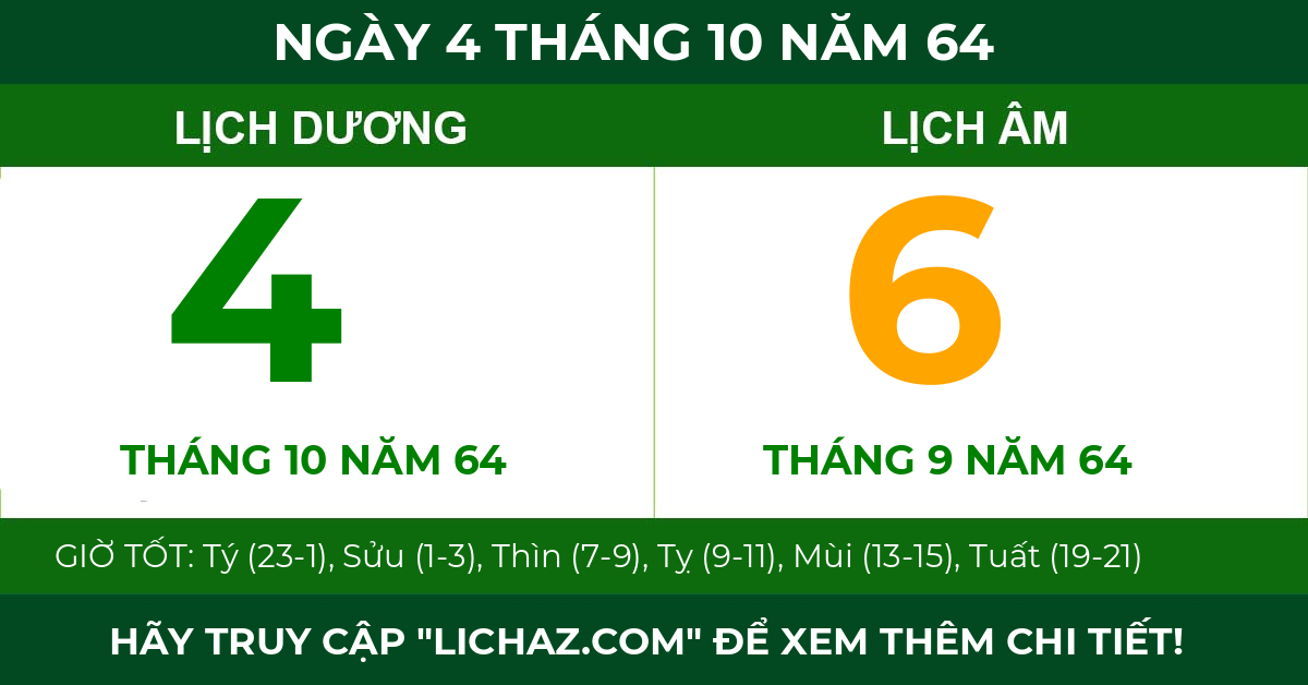 lịch âm ngày 4 tháng 10 năm 64