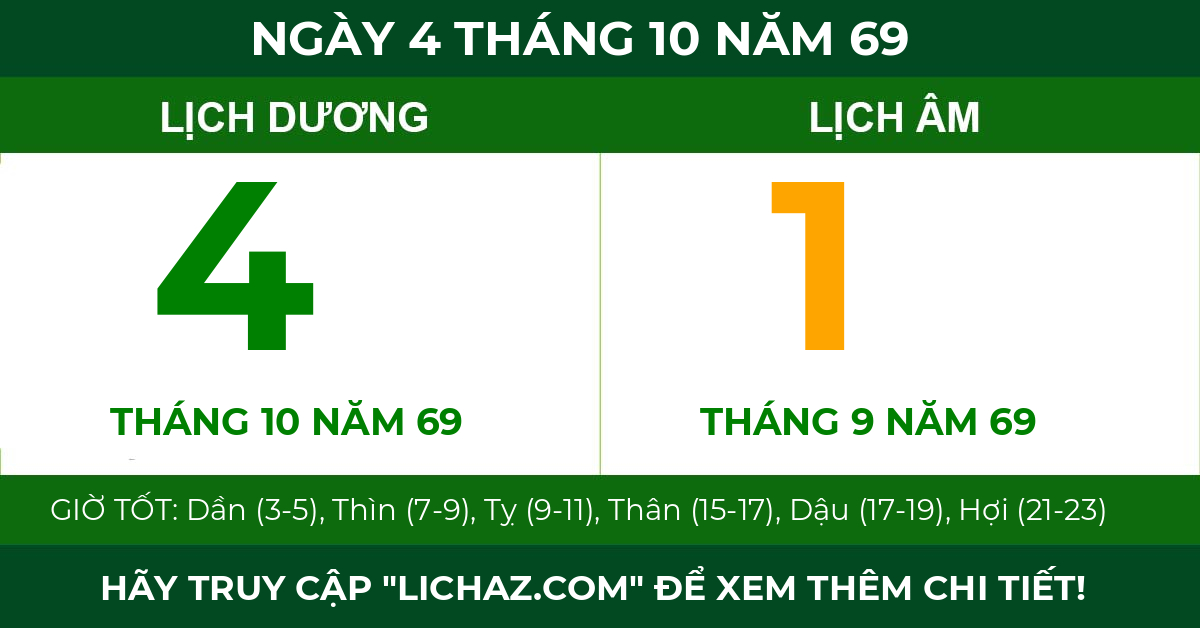 lịch âm ngày 4 tháng 10 năm 69