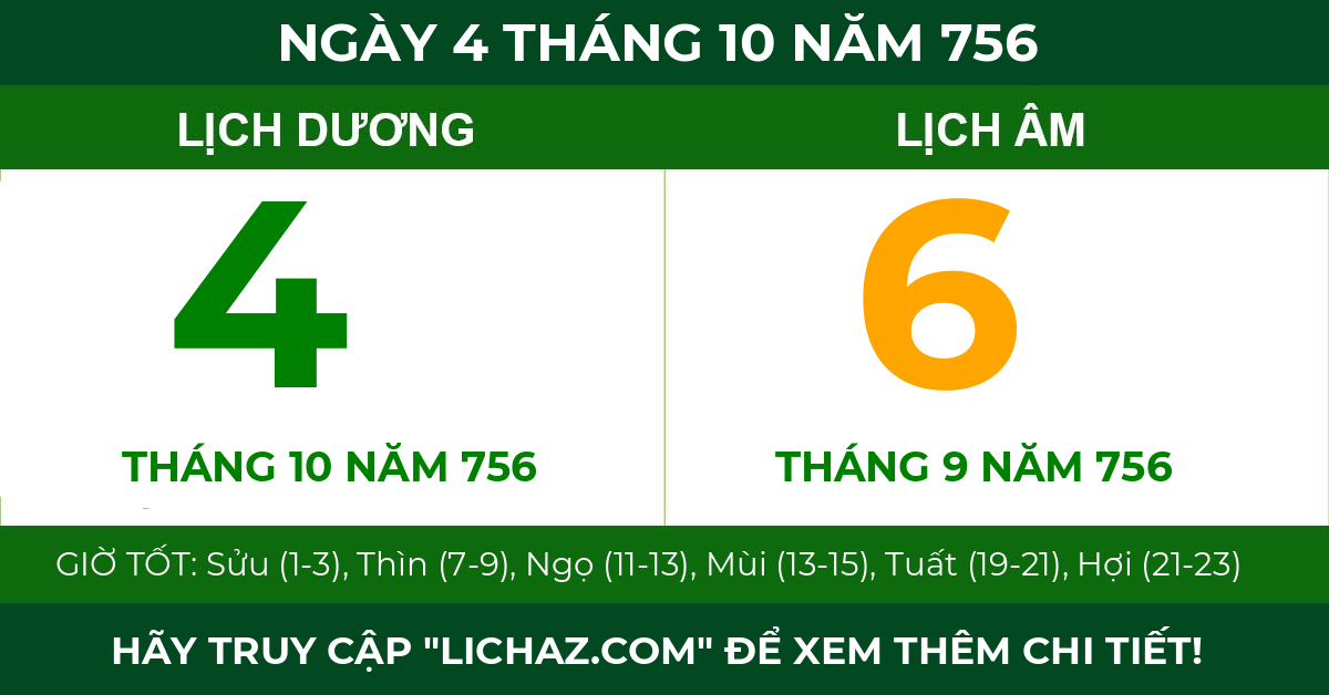 lịch âm ngày 4 tháng 10 năm 756
