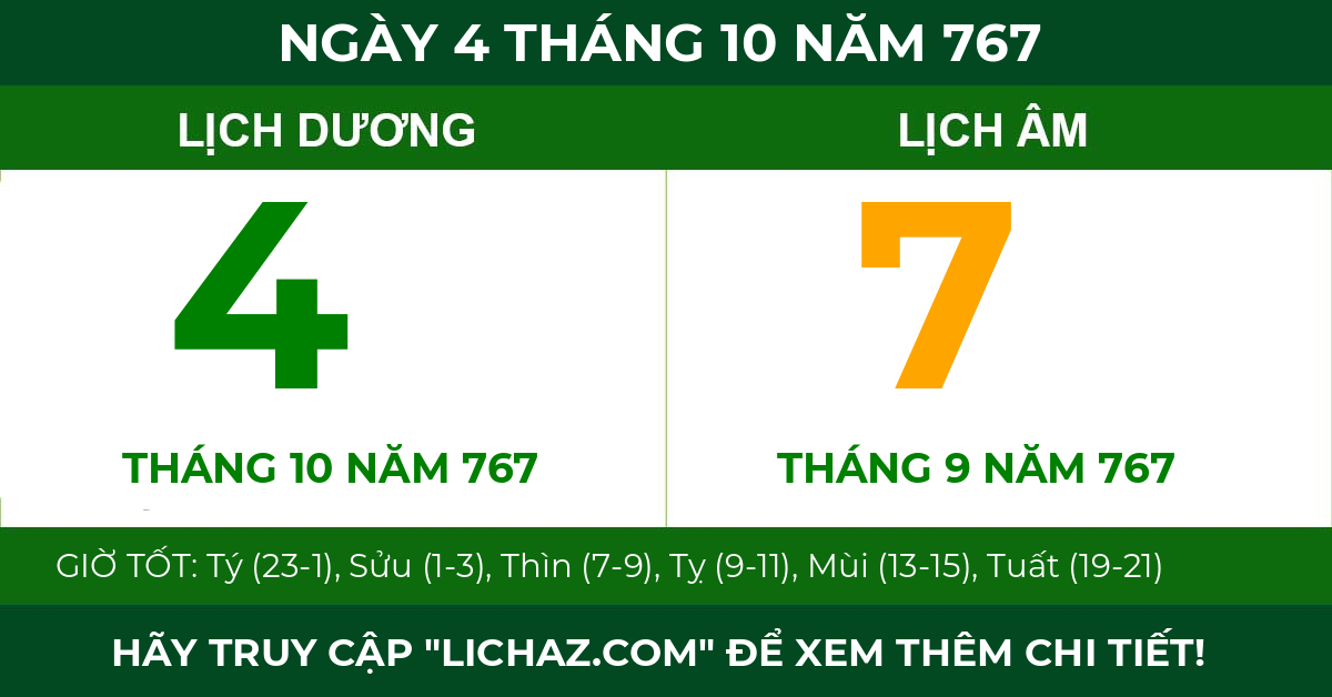 lịch âm ngày 4 tháng 10 năm 767