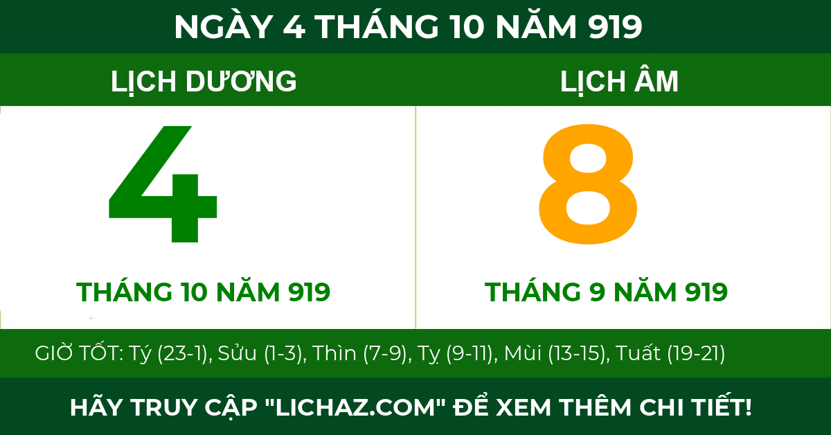 lịch âm ngày 4 tháng 10 năm 919