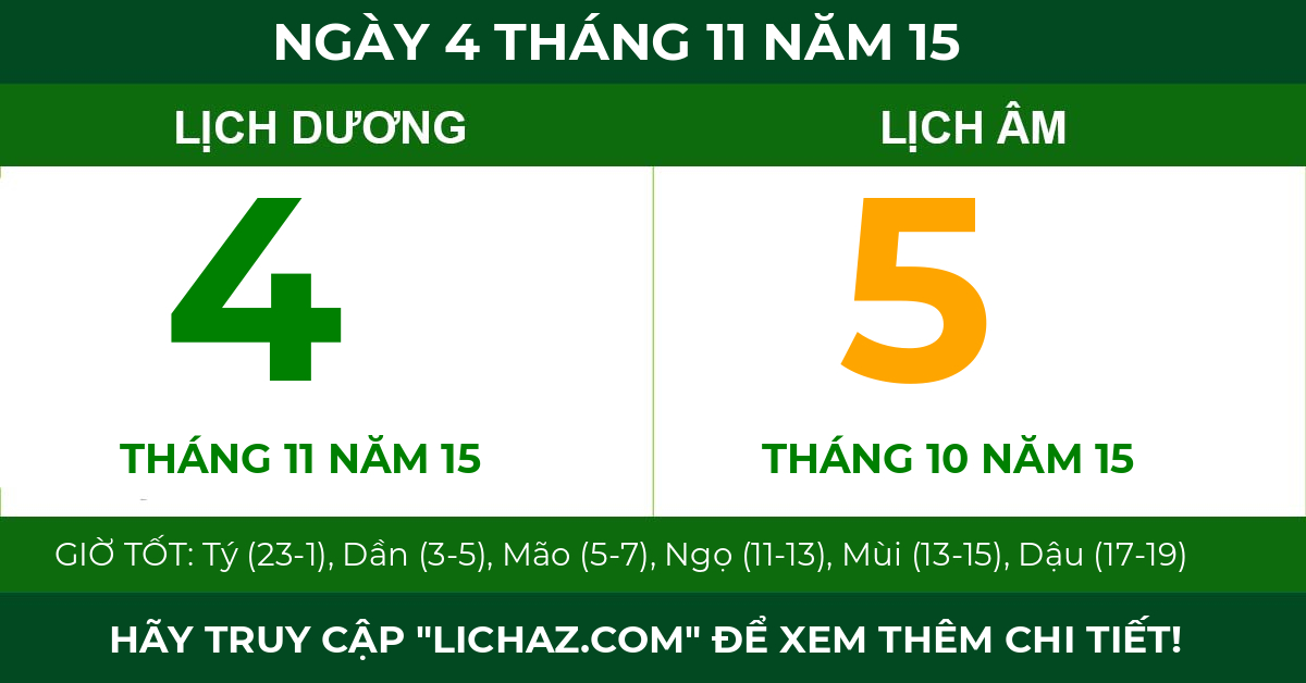 lịch âm ngày 4 tháng 11 năm 15