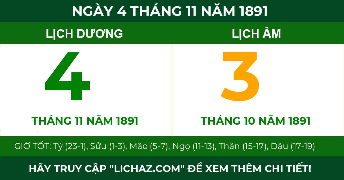 lịch âm ngày 4 tháng 11 năm 1891