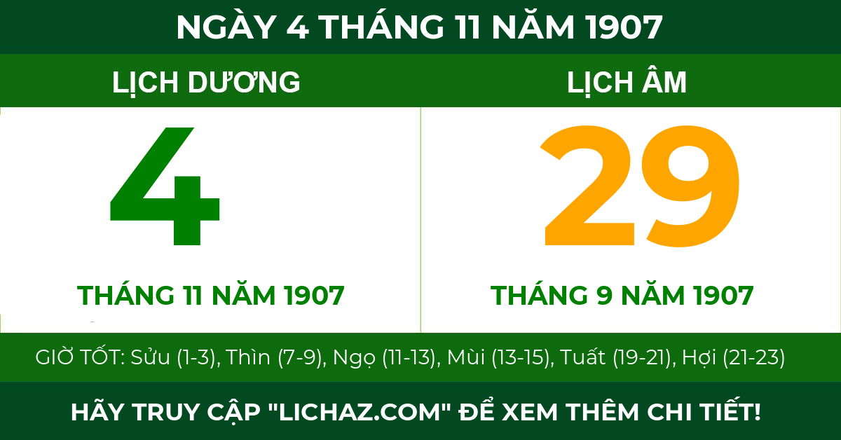 lịch âm ngày 4 tháng 11 năm 1907