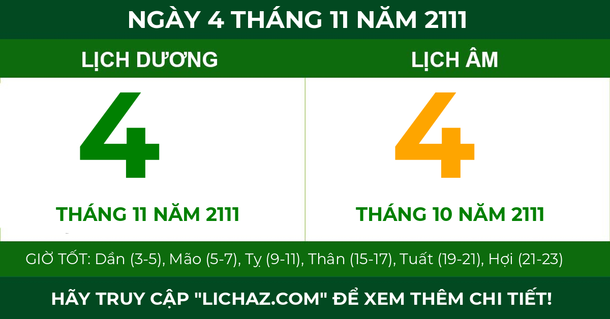 lịch âm ngày 4 tháng 11 năm 2111