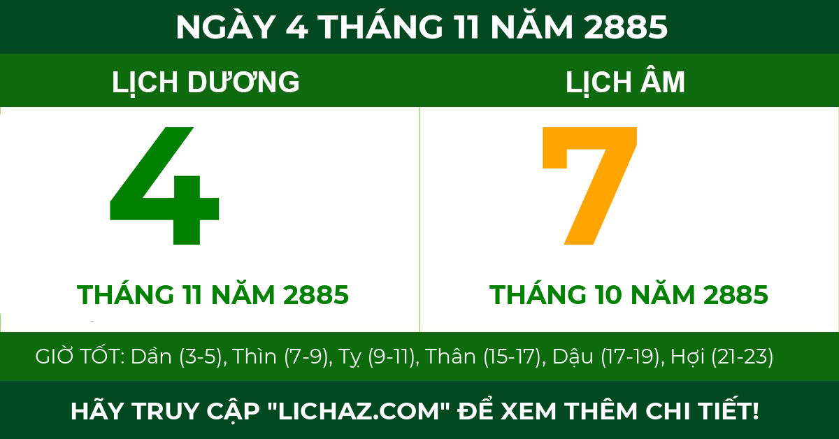 lịch âm ngày 4 tháng 11 năm 2885