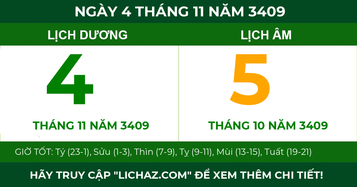 lịch âm ngày 4 tháng 11 năm 3409