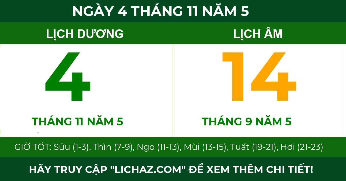 lịch âm ngày 4 tháng 11 năm 5