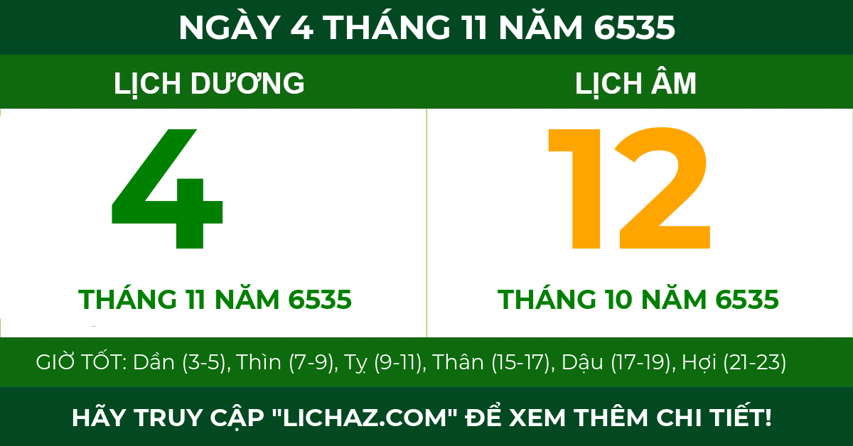 lịch âm ngày 4 tháng 11 năm 6535