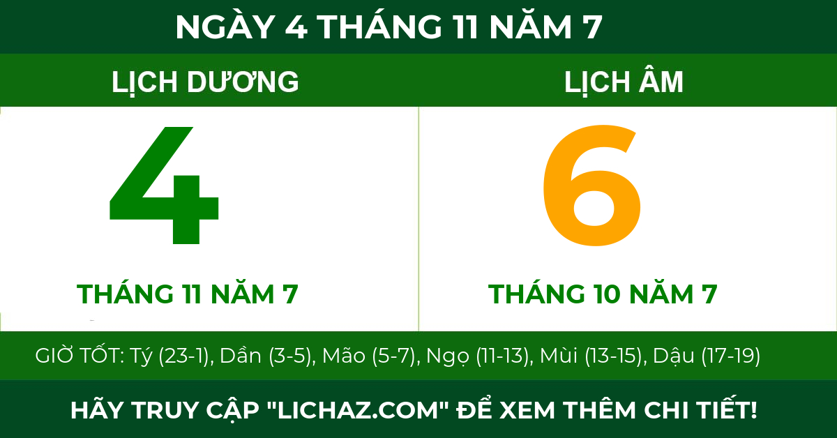 lịch âm ngày 4 tháng 11 năm 7