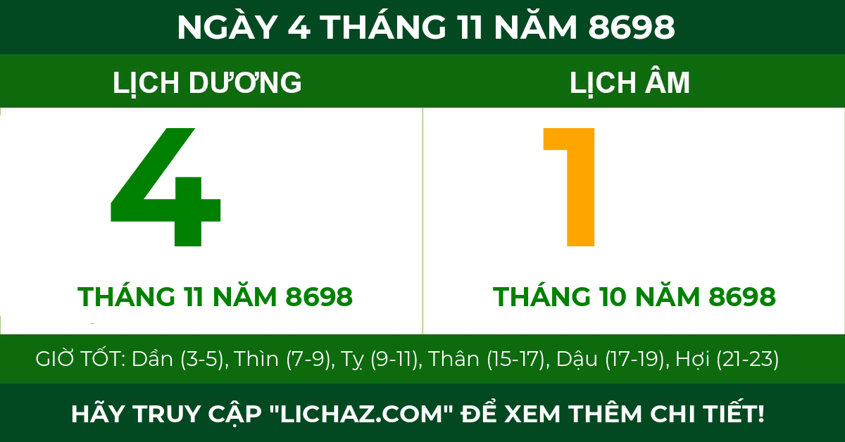 lịch âm ngày 4 tháng 11 năm 8698
