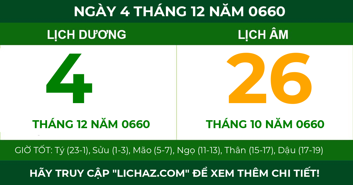lịch âm ngày 4 tháng 12 năm 0660