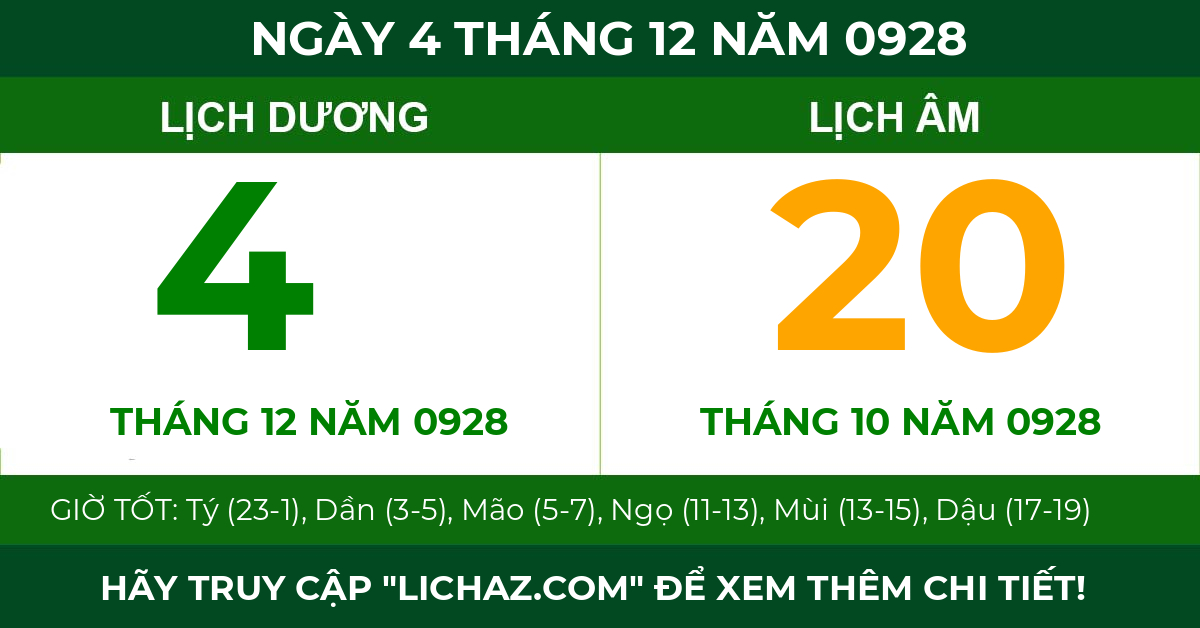 lịch âm ngày 4 tháng 12 năm 0928