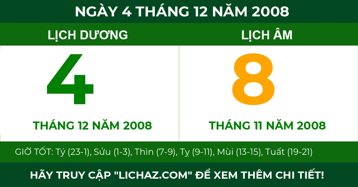 lịch âm ngày 4 tháng 12 năm 2008