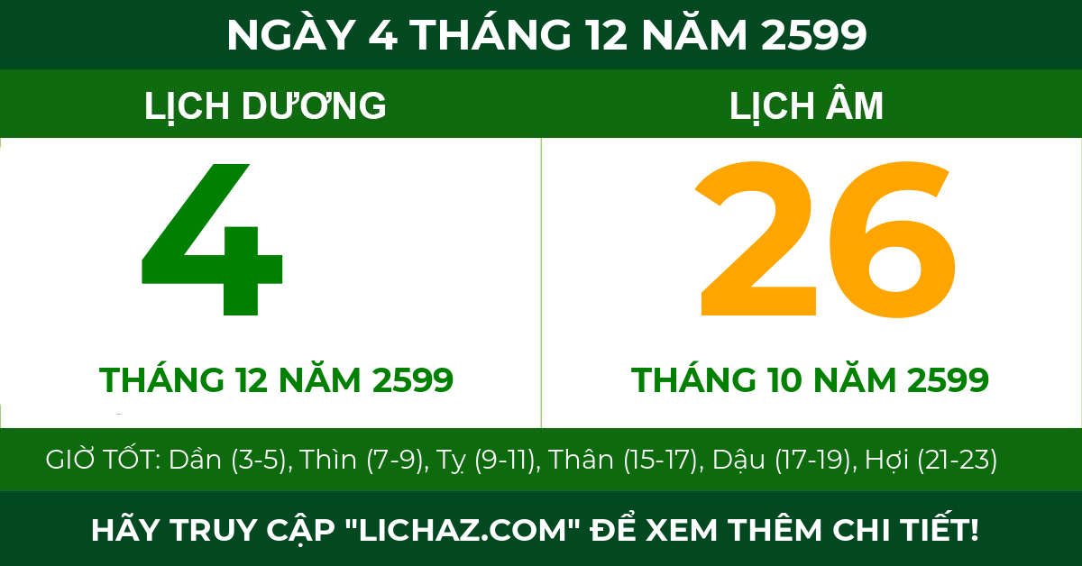 lịch âm ngày 4 tháng 12 năm 2599