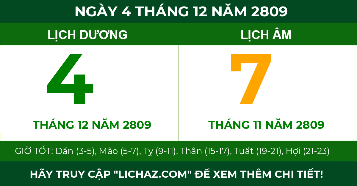 lịch âm ngày 4 tháng 12 năm 2809