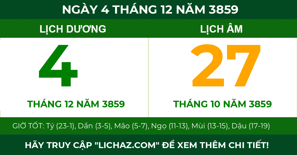 lịch âm ngày 4 tháng 12 năm 3859