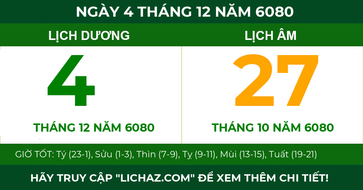 lịch âm ngày 4 tháng 12 năm 6080