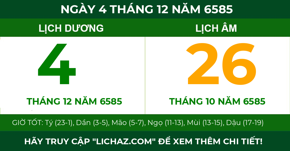 lịch âm ngày 4 tháng 12 năm 6585