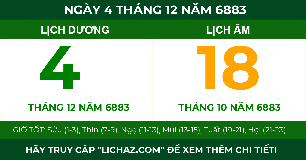 lịch âm ngày 4 tháng 12 năm 6883
