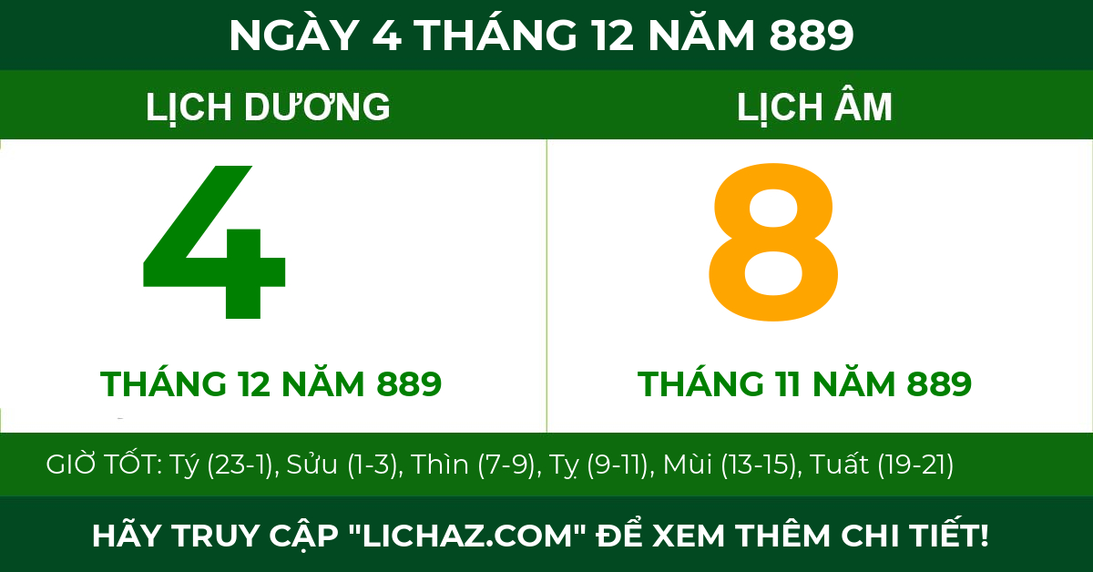 lịch âm ngày 4 tháng 12 năm 889