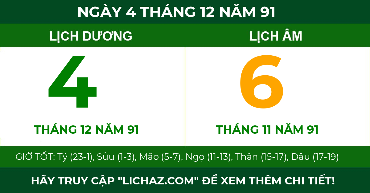 lịch âm ngày 4 tháng 12 năm 91