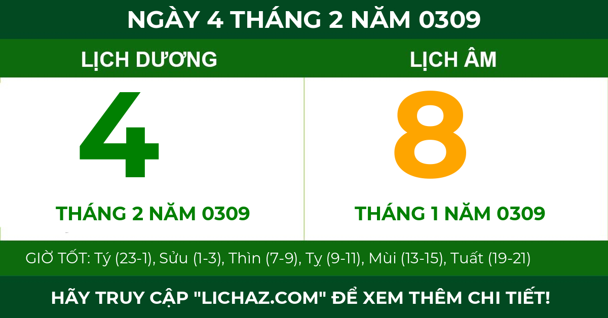lịch âm ngày 4 tháng 2 năm 0309