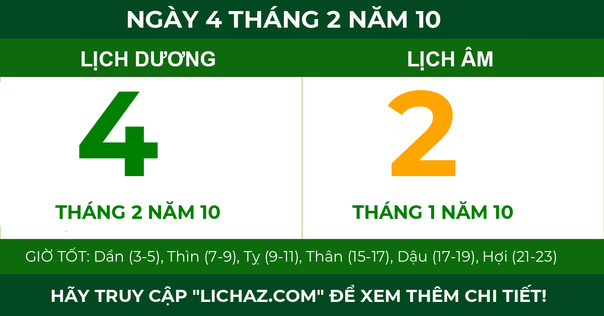 lịch âm ngày 4 tháng 2 năm 10