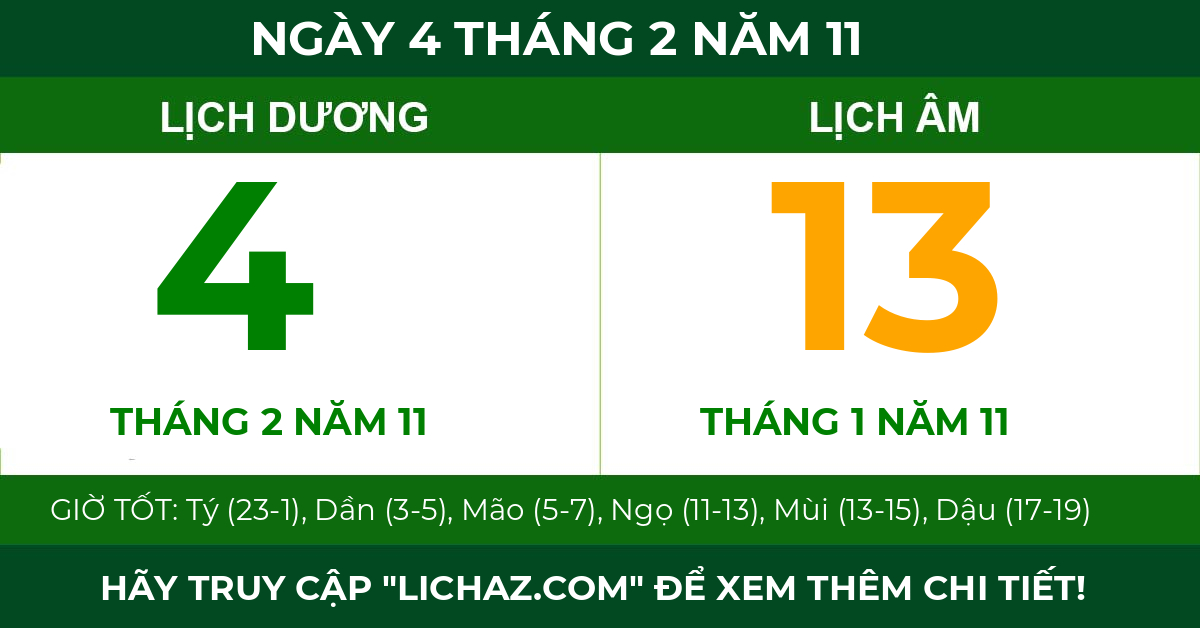 lịch âm ngày 4 tháng 2 năm 11