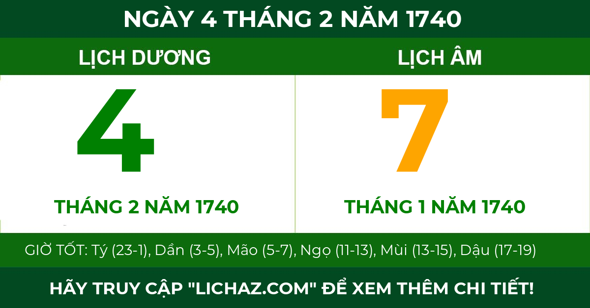 lịch âm ngày 4 tháng 2 năm 1740