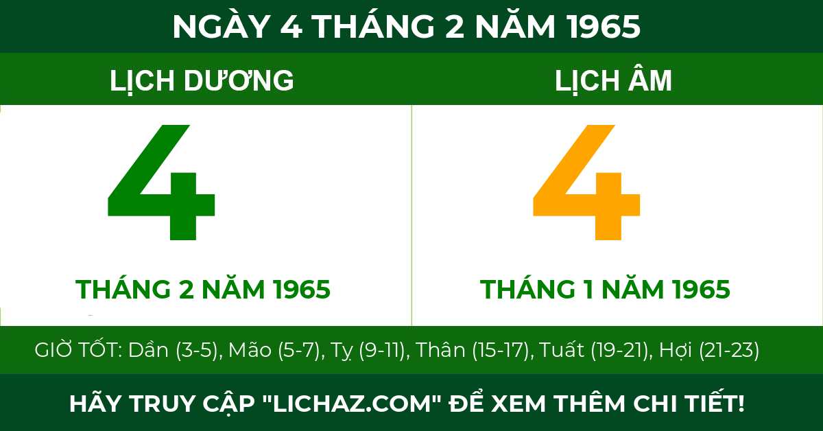 lịch âm ngày 4 tháng 2 năm 1965