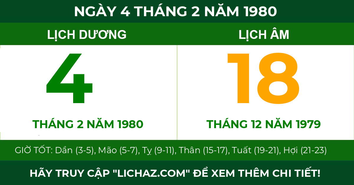 lịch âm ngày 4 tháng 2 năm 1980