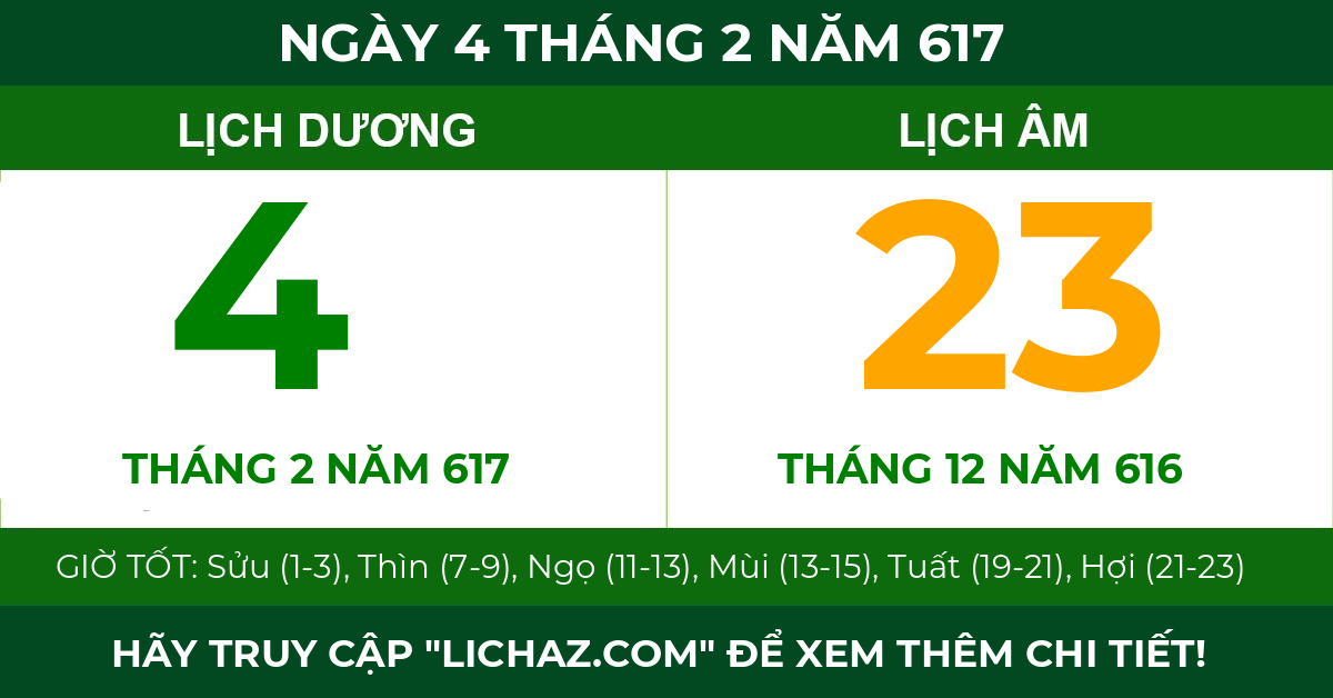 lịch âm ngày 4 tháng 2 năm 617