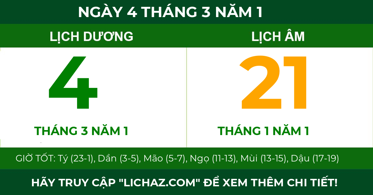 lịch âm ngày 4 tháng 3 năm 1
