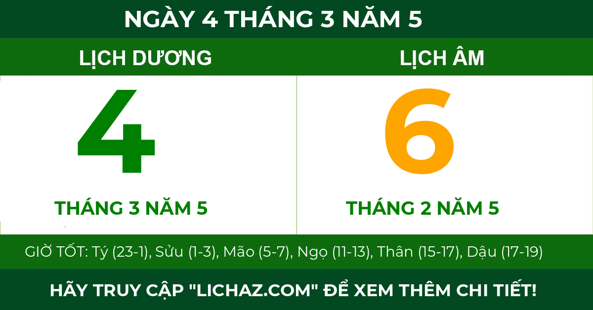 lịch âm ngày 4 tháng 3 năm 5