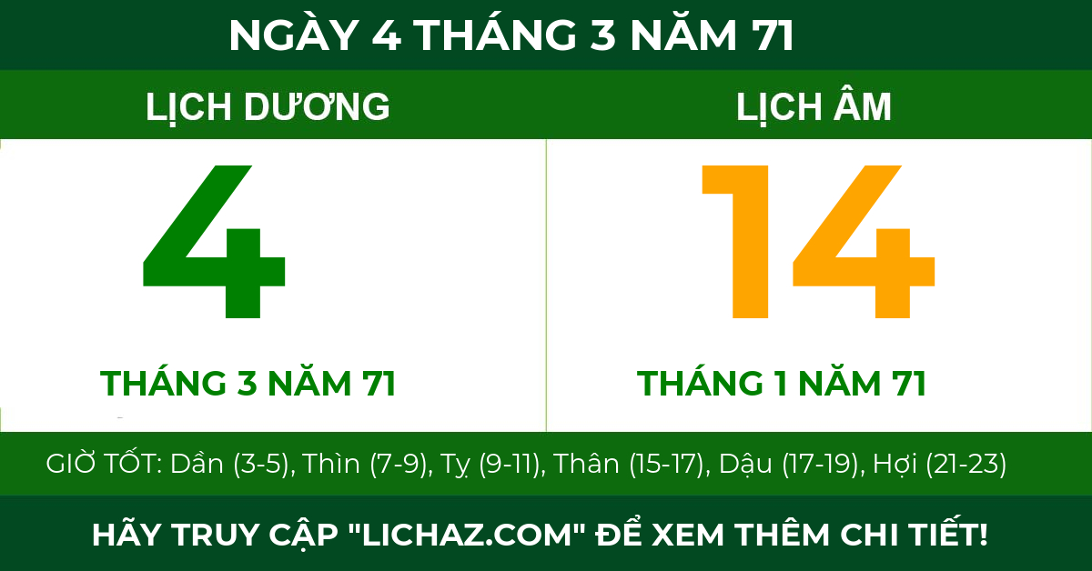 lịch âm ngày 4 tháng 3 năm 71
