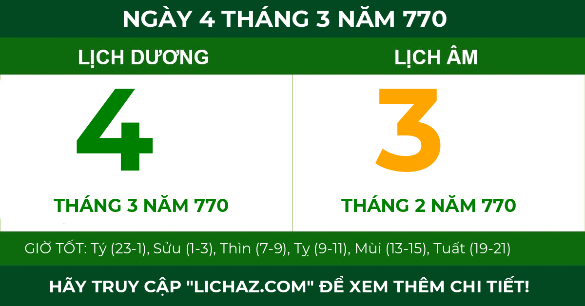 lịch âm ngày 4 tháng 3 năm 770