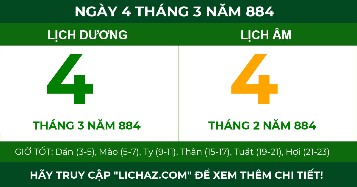 lịch âm ngày 4 tháng 3 năm 884