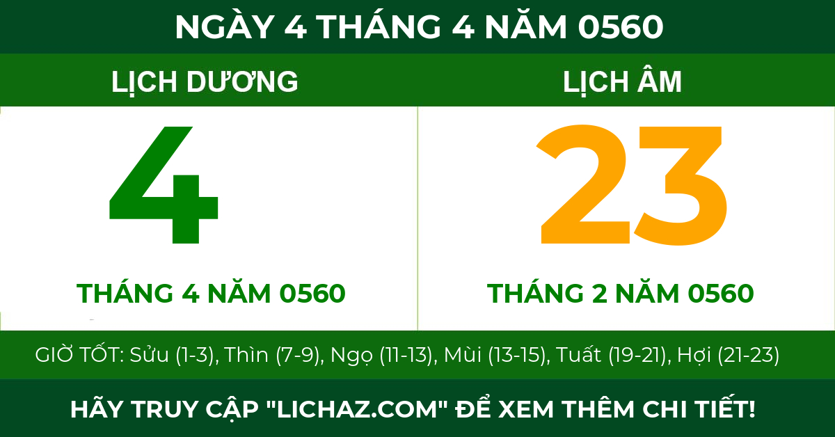 lịch âm ngày 4 tháng 4 năm 0560