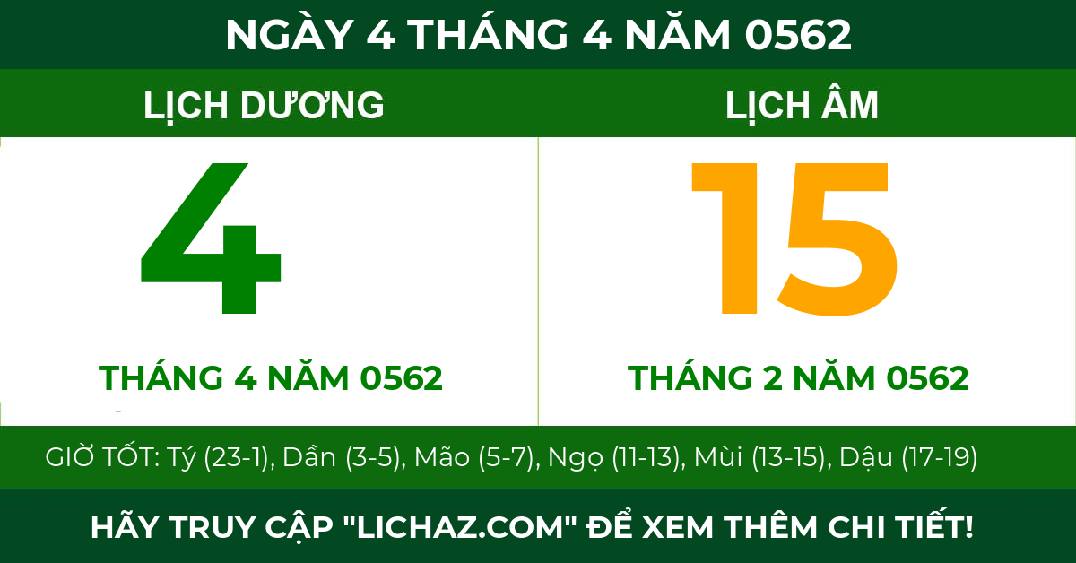 lịch âm ngày 4 tháng 4 năm 0562
