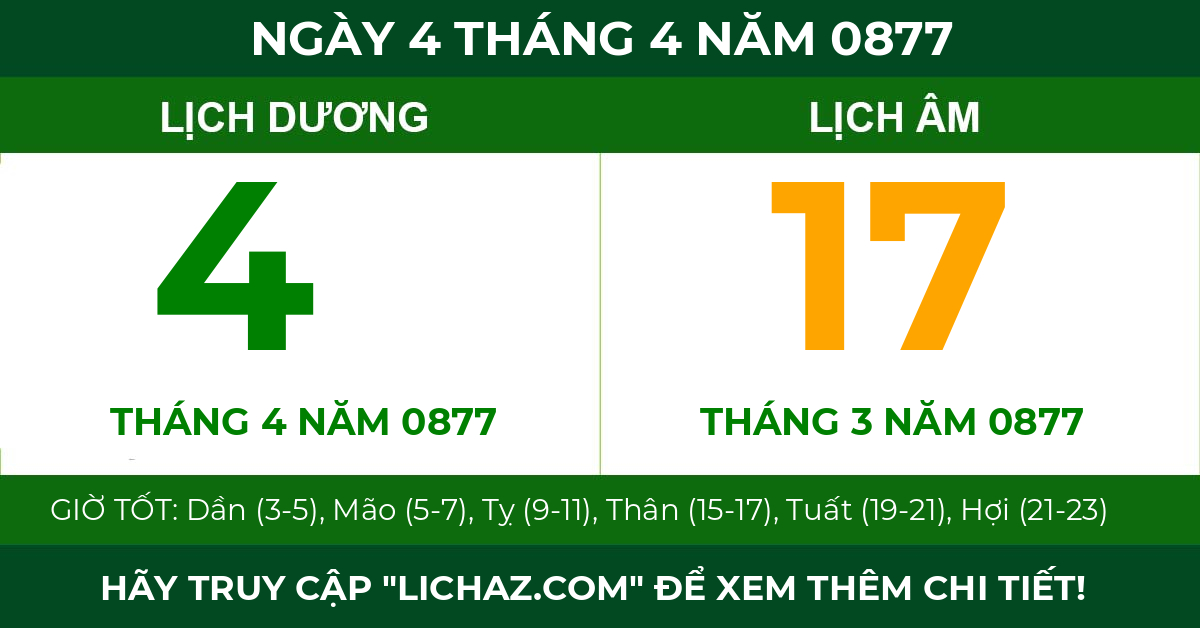 lịch âm ngày 4 tháng 4 năm 0877