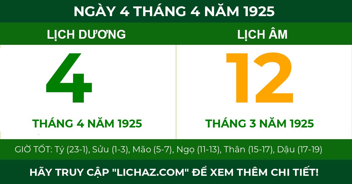 lịch âm ngày 4 tháng 4 năm 1925