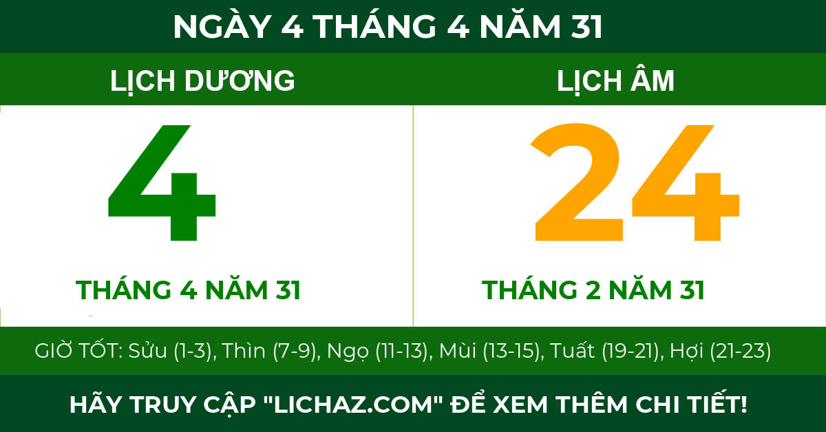 lịch âm ngày 4 tháng 4 năm 31