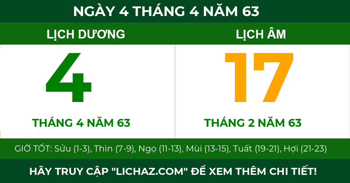 lịch âm ngày 4 tháng 4 năm 63