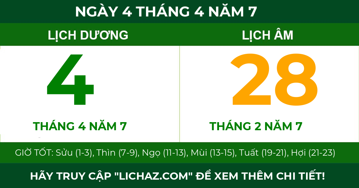 lịch âm ngày 4 tháng 4 năm 7