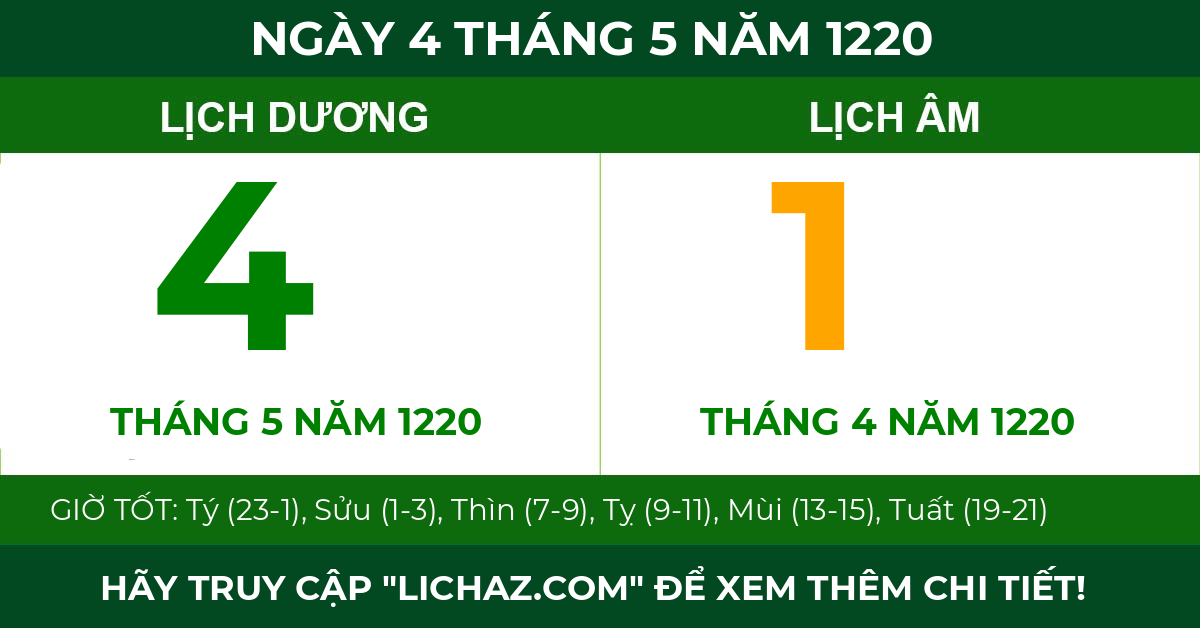 lịch âm ngày 4 tháng 5 năm 1220